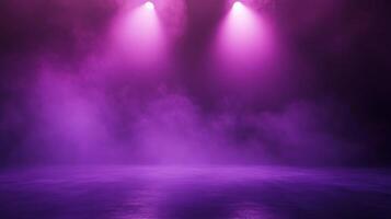 Illuminated ethereal stage backdrop, showcasing magenta fog beneath dual spotlighting effect photo