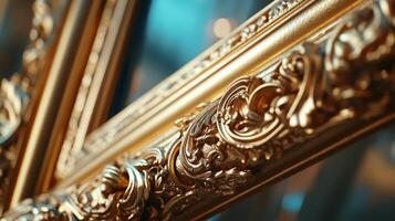 Elaborate gilded picture frame detail reflecting a soft glowing ambient illumination photo