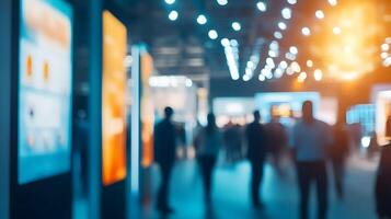 Blurred scene depicting people at a technology convention or exhibition atmosphere photo