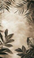 Earthy botanical elegance featuring textured background, palm fronds, and varied leafy accents photo