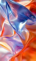 Luminous waves of translucent fabric in vibrant blue and orange hues create dynamic motion photo