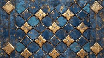 Intricate tiled surface pattern featuring royal blue and gilded elements for regal aesthetics photo
