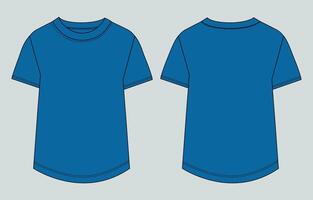 Short Sleeve blue Color t shirt template fro ladies front and back isolated on light grey background vector