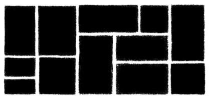 Set of black drawing rectangle shape. Chalk blank background. Shape with textured edge. Textbox in hand drawn style. vector