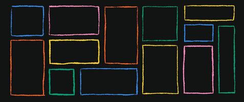 Set of ink drawing multicolor frame. Outline textured border. Empty rectangle for text. Design elements vector