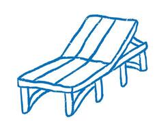 abstract beach sunbed in doodle ink style. Blue outline Beach chair. Design element vector