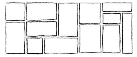 Rectangle outline frame. Square border on hand draw style. Set of ink chalk elements vector