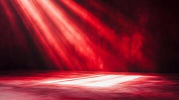 Illuminated Ruby Stage with Mystical Radiance and Ethereal Light Rays Showcasing Drama photo