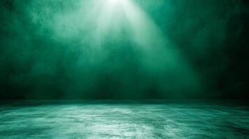 Ethereal emerald backdrop featuring a spotlight beam illuminating a textured plane surface photo