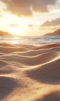 Golden hour at the shore, beach tranquility meets ocean serenity in soft sunset light photo