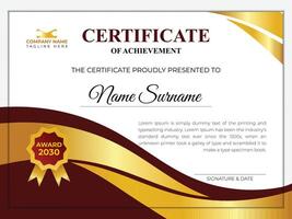 Red and golden gradient elegant certificate design vector