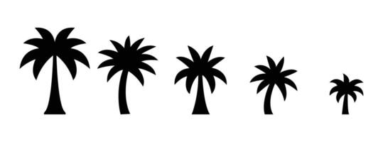 Simple Silhouette of Five Palm Trees in Different Sizes. silhouette palm tree, summer vacation, travel, botany vector