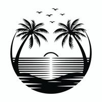 Tropical Beach Sunset Silhouette with Palm Trees Circular vector