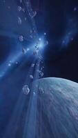 vertical, a large cluster of asteroids near an unknown planet video