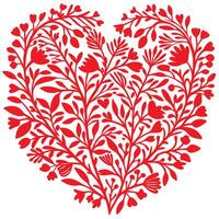 Intricate Heart-Shaped Floral Line Art Design in Black vector