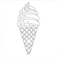 Simple Ice Cream Cone Line Drawing Black and White vector