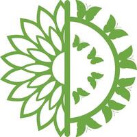Decorative Sunflower Line Art Minimalist Green and White vector