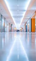 Sleek and Modern Shopping Mall Interior with Polished Floors and Bright Architectural Lighting photo