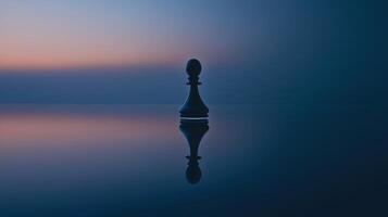 Reflecting the strategic game a chess piece poised against an atmospheric horizon view photo