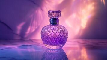 Ethereal elegance captured in a perfume bottle with luminous reflections and soft hues photo