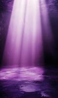 Sublime streams of luminescence descending into an ethereal violet grotto cavern realm photo
