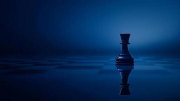 Strategic vision and leadership portrayed by chess rook piece on a reflective chessboard photo