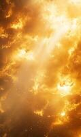 Radiant celestial panorama featuring ethereal golden clouds and cosmic dust formations photo