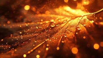Golden leaf veined radiance a symphony of amber light and textural finesse and shimmering particles photo
