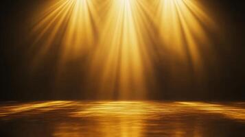 Golden illumination beams cascading down into a polished floor radiating a warm, amber glow photo