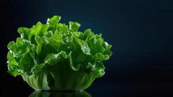 A lettuce is shown on a black background photo