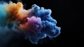 Colorful smoke cloud on black background photo