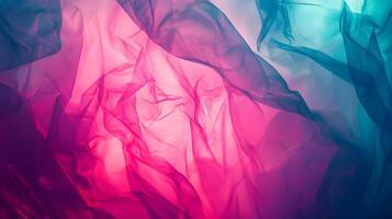 Ethereal fabric interplay, a symphony of magenta, fuchsia, and teal, capturing dreamlike essence photo