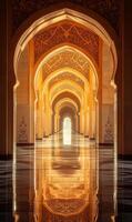 Opulent corridor reflecting sunlight intricate design architecture cultural heritage photo