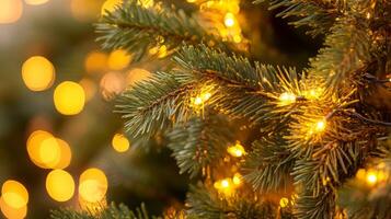 Sparkling christmas lights illuminating evergreen branches creating a festive ambiance photo
