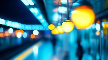 Abstract Glowing Lights at a Subway Station Platform with a futuristic atmosphere photo