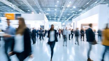 Blurred motion of people at a business convention creates a sense of dynamism and progress photo