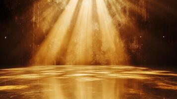 Dramatic illumination showcasing textured surface golden light effects and depth presentation photo