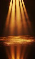 Mystical golden rays descend upon a shimmering surface, evoking a sense of ethereal drama photo