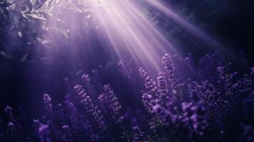 Lavender field bathed in ethereal light, capturing the beauty of nature's illuminated moments photo