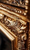 Intricate Gold Frame Details Showcasing Ornate Design and Timeless Elegance in Close Up View photo