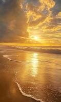 Radiant Seascape, Golden Light Dancing Across the Beach During a Tranquil Sunset Moment photo