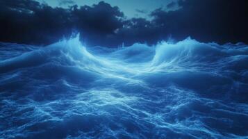Intense seascape view with turbulent waves and an impending stormy atmosphere above the horizon photo