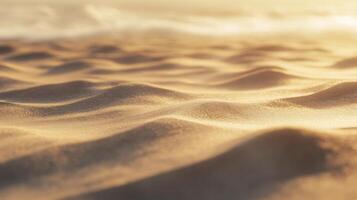 Golden hour casting ethereal light across undulating sand dunes, creating serene desert scenery photo