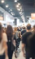 Anonymous crowd walking in convention center showcasing modern lifestyle and events photo