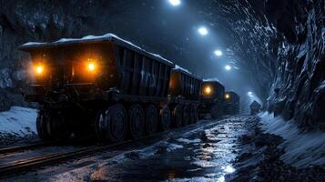 A train is traveling through a tunnel at night photo