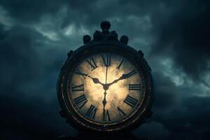 A clock is shown in the dark sky photo