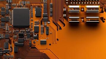 A close up of a computer chip board with a lot of wires and components photo