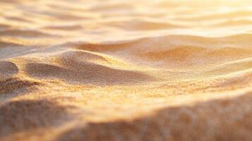 Golden hour at the beach, soft sunlight caressing the textured surface of undulating sand photo
