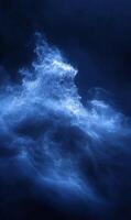 Ethereal azure energy wave flowing across a dark void, abstract deep ocean luminescence photo