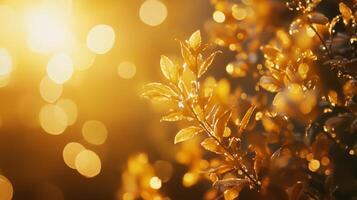 Golden hour foliage shimmer a symphony of light dancing through leaves ethereal scene photo
